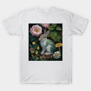 watercolor flowers surrounding a wild rabbit T-Shirt